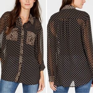 INC International Concepts Polka Dot & Leopard Print Button-Up Blouse XS NWOT